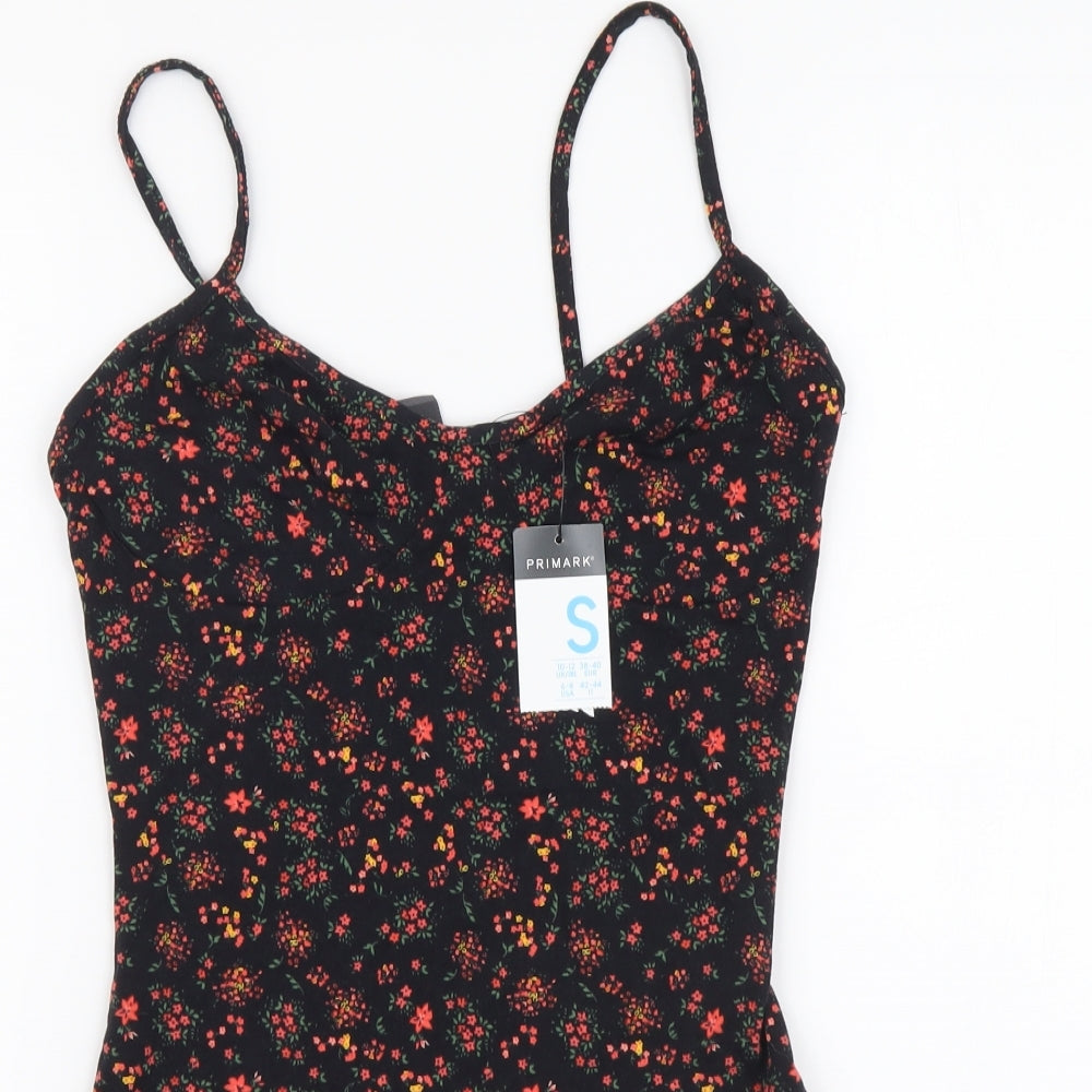 Primark Womens Black Floral Cotton Bodysuit One-Piece Size S Snap