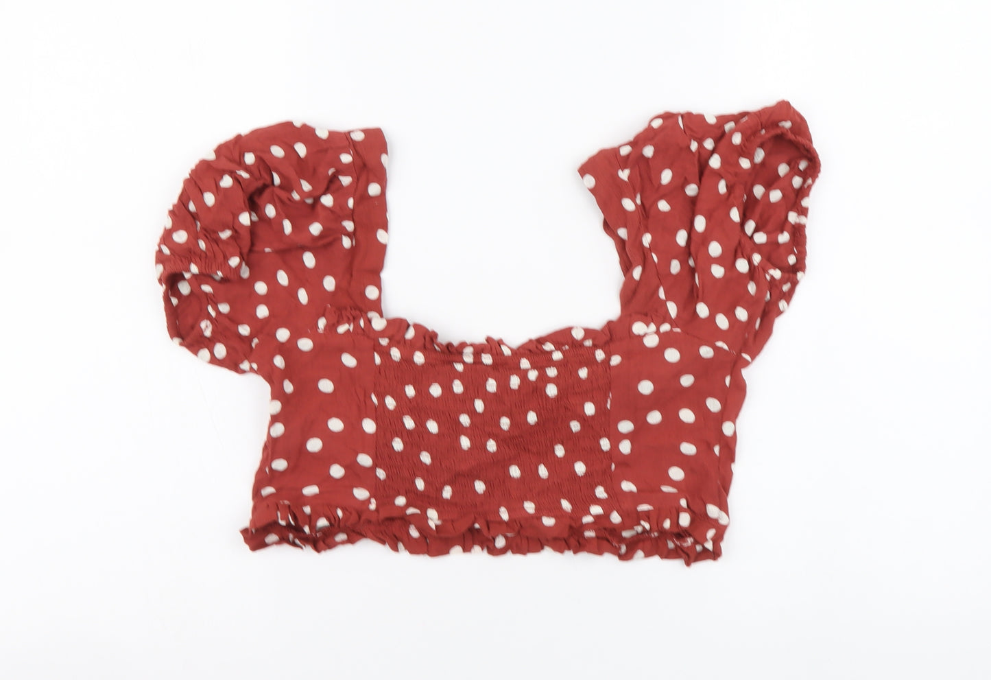New Look Womens Red Polka Dot Viscose Cropped Blouse Size 10 Square Neck