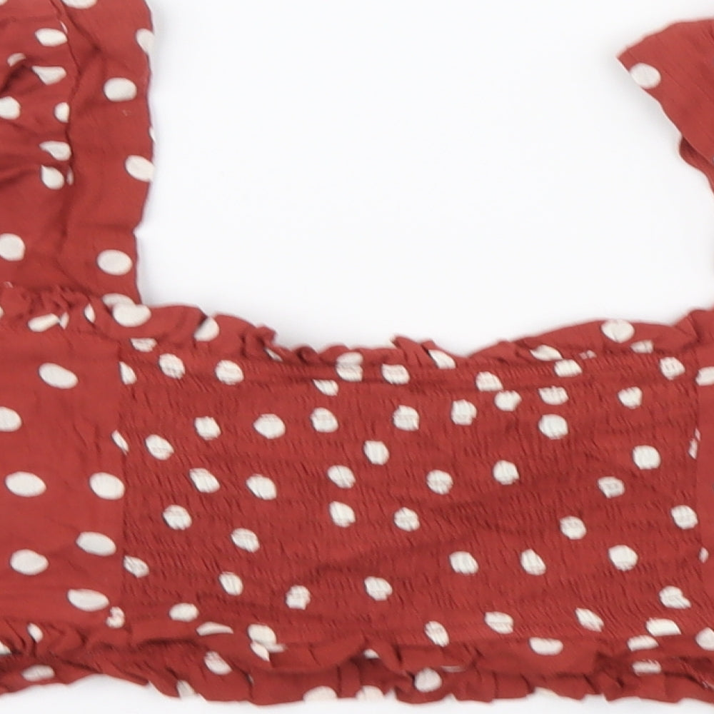 New Look Womens Red Polka Dot Viscose Cropped Blouse Size 10 Square Neck