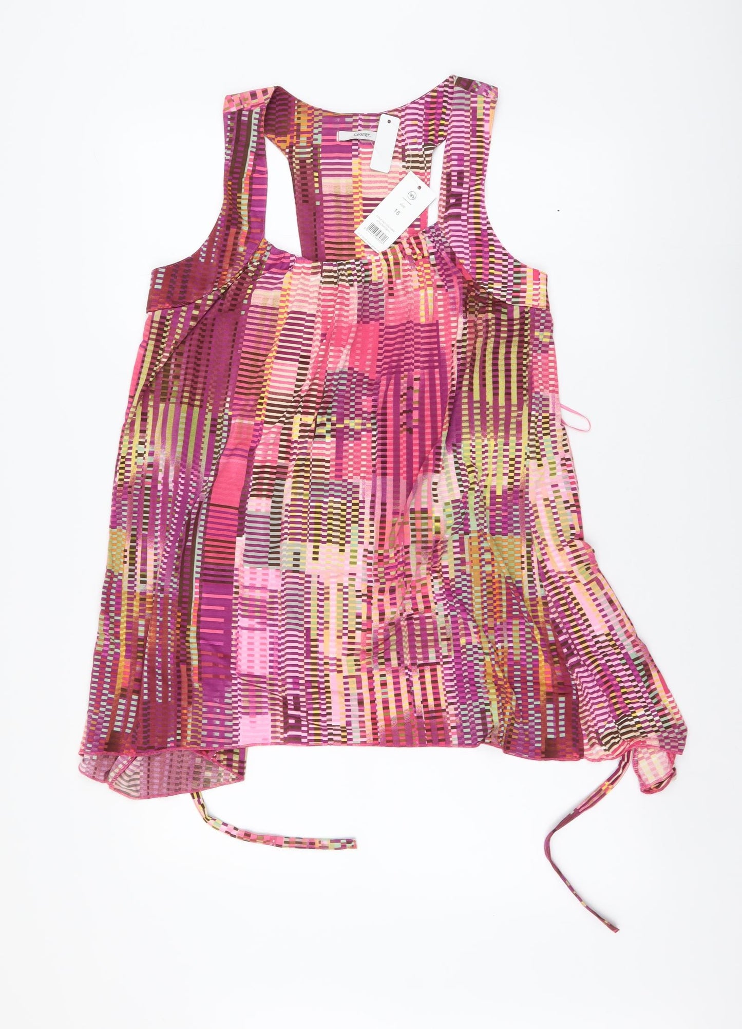 George Womens Multicoloured Geometric Polyester Basic Tank Size 18 Round Neck