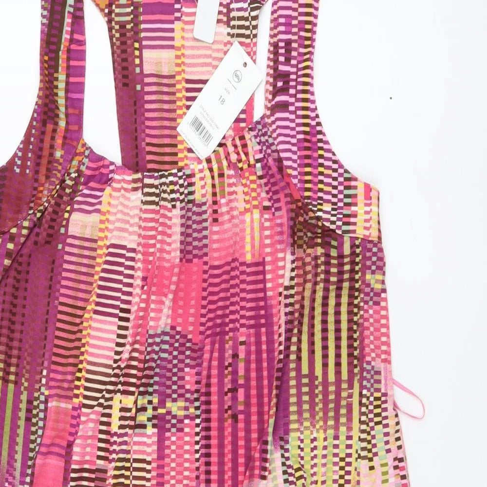 George Womens Multicoloured Geometric Polyester Basic Tank Size 18 Round Neck