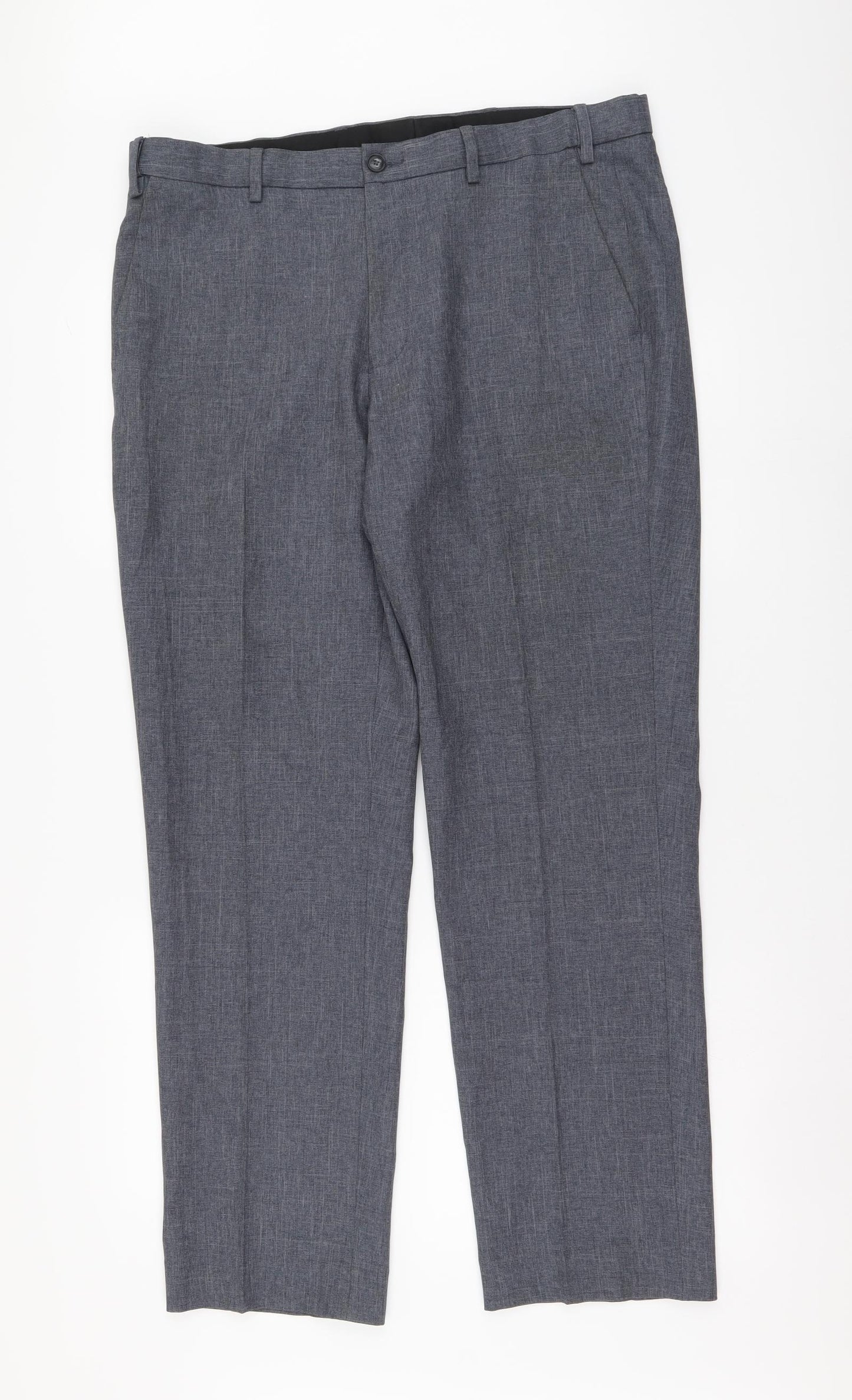 Marks and Spencer Mens Grey Polyester Trousers Size 36 in L31 in Regular Button