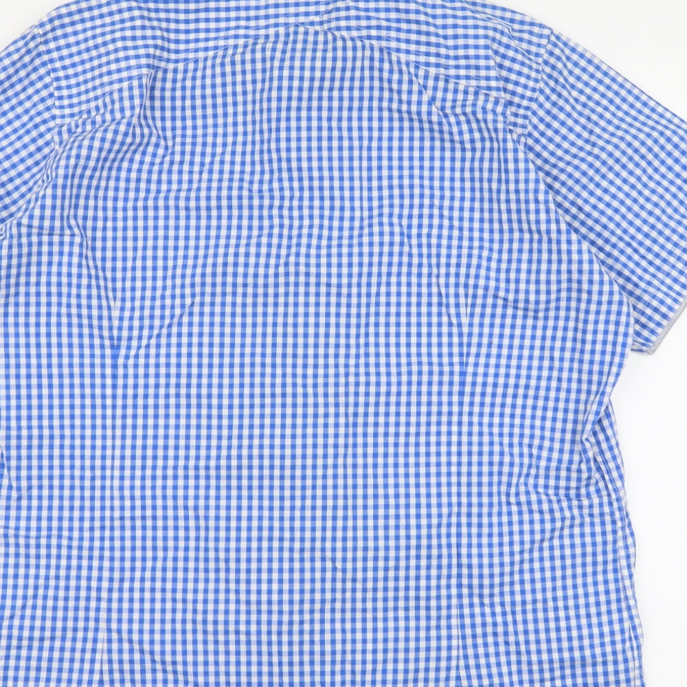 REMUS Mens Blue Check Cotton Button-Up Size XL Collared Button