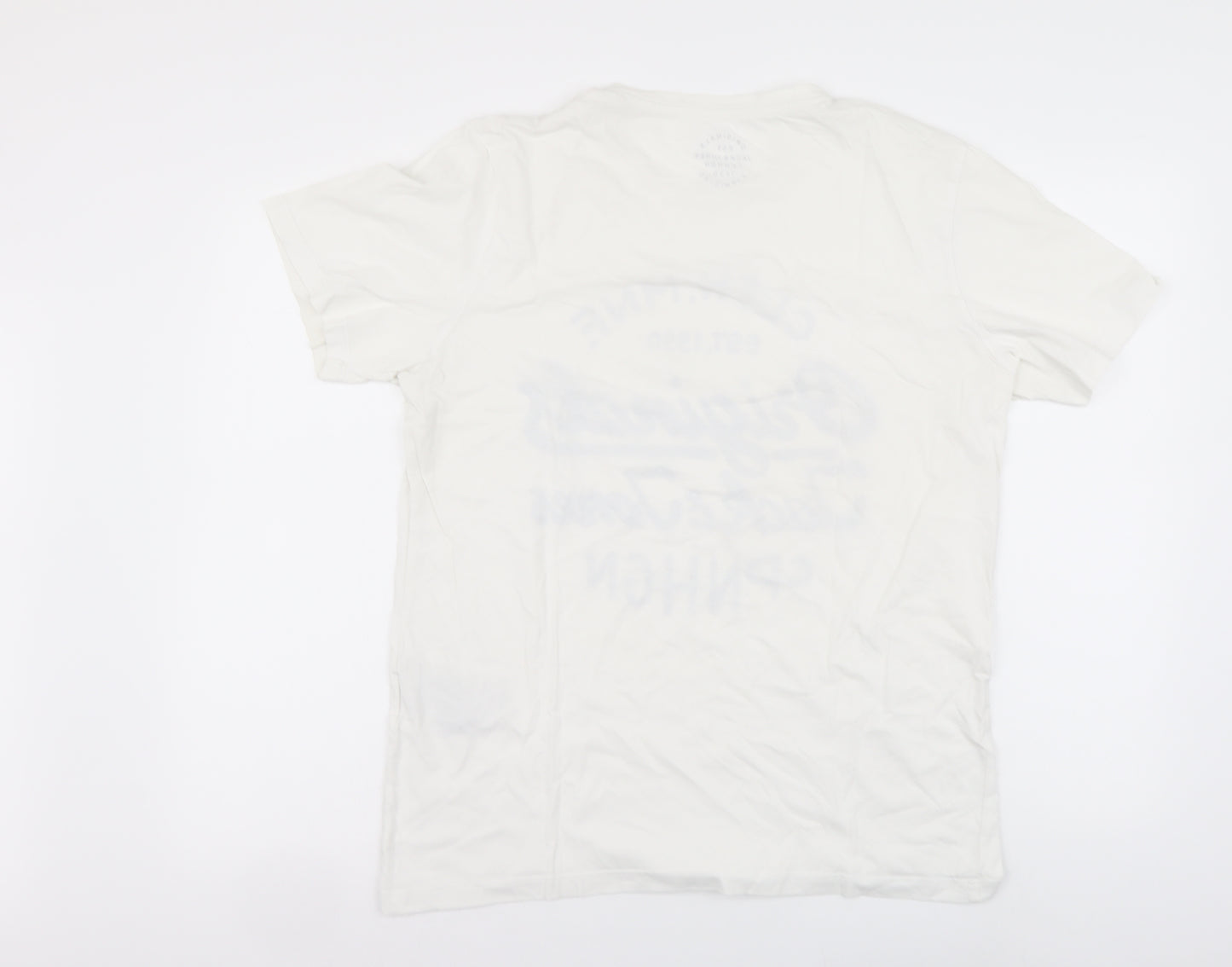 JACK & JONES Mens White Cotton T-Shirt Size L Round Neck