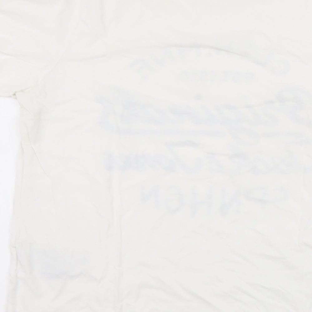 JACK & JONES Mens White Cotton T-Shirt Size L Round Neck