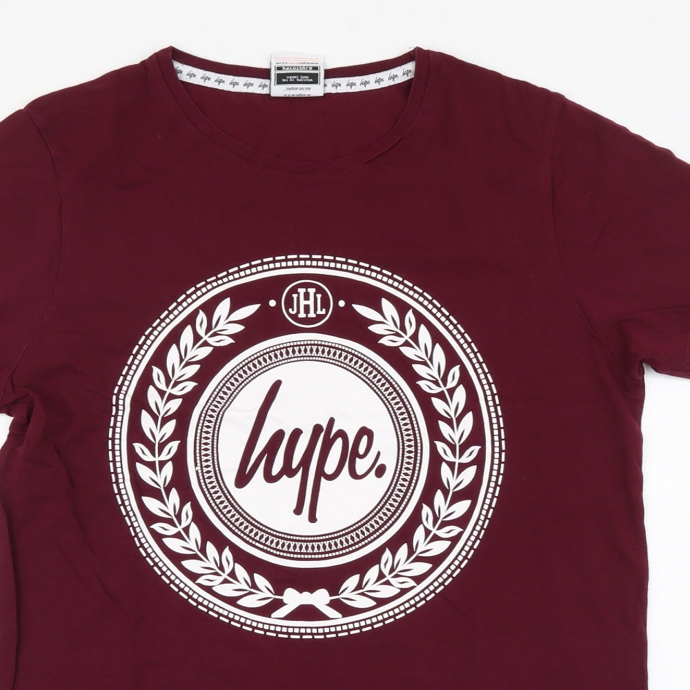Hype Mens Purple Cotton T-Shirt Size L Round Neck