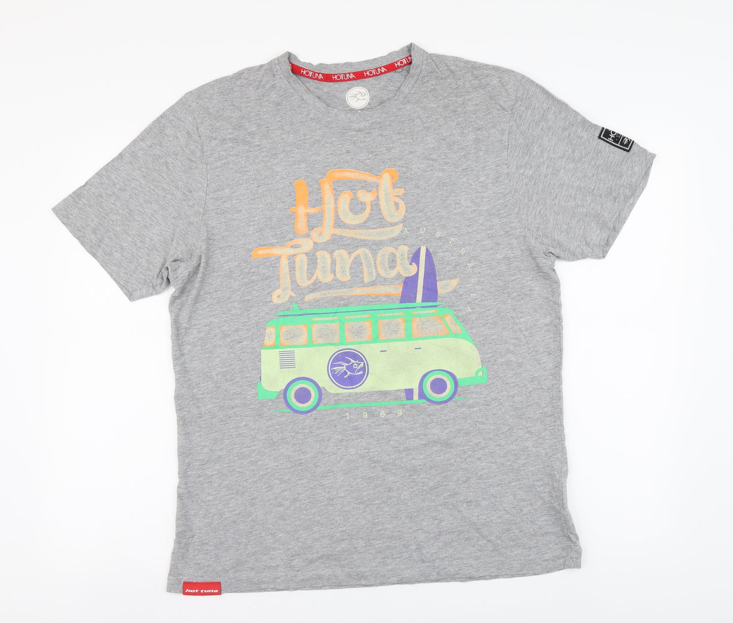 Hot Tuna Mens Grey Cotton T-Shirt Size M Round Neck