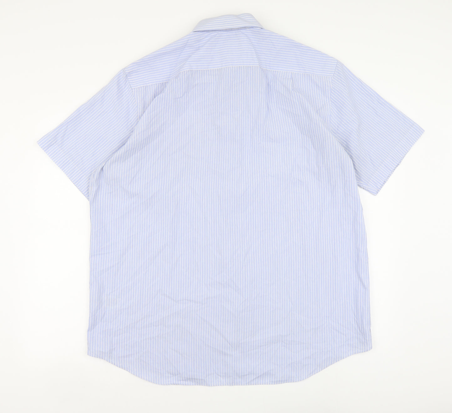 Marks and Spencer Mens Blue Striped Polyester Button-Up Size 17 Collared Button