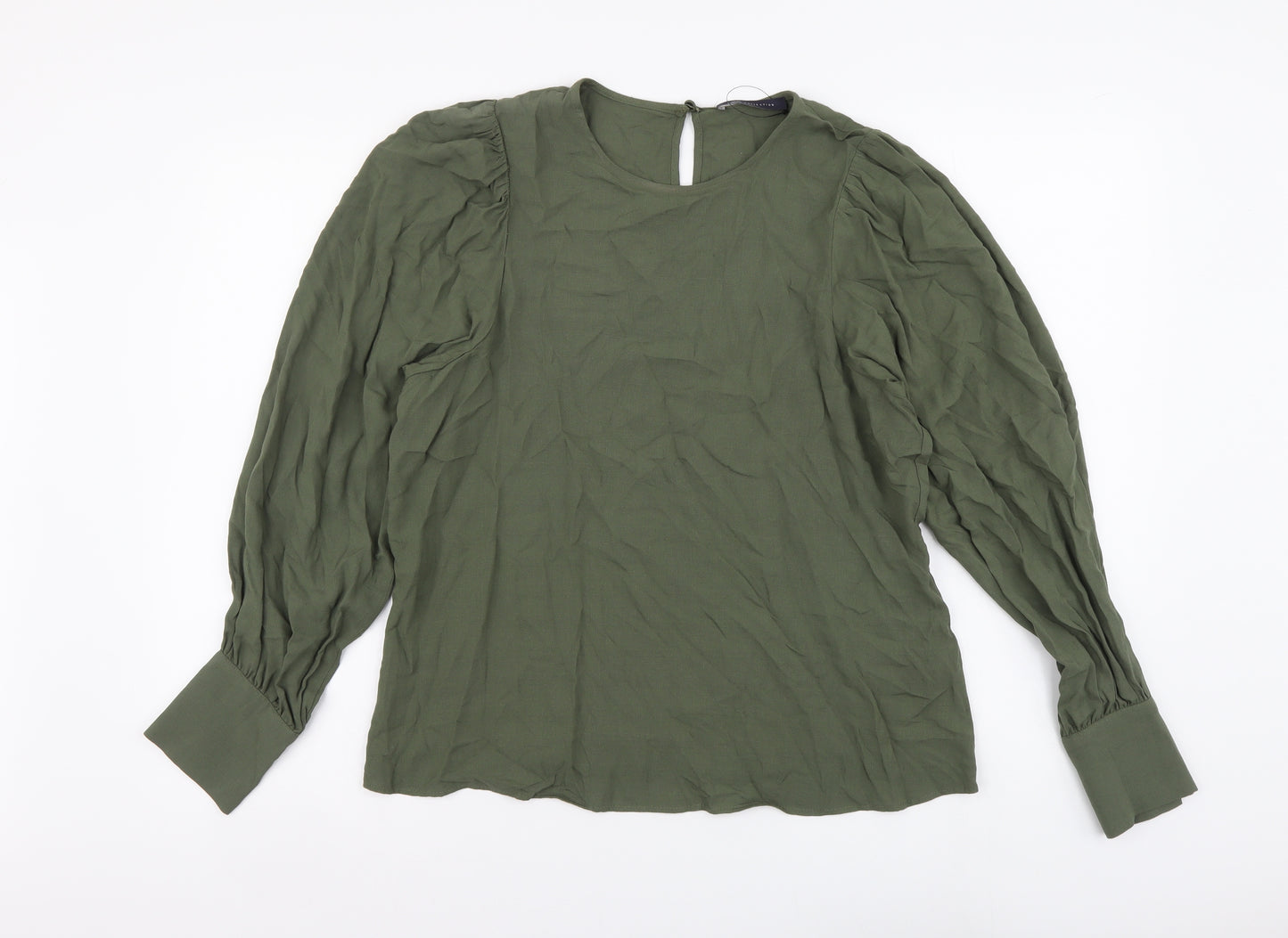 Marks and Spencer Womens Green Viscose Basic Blouse Size 12 Round Neck