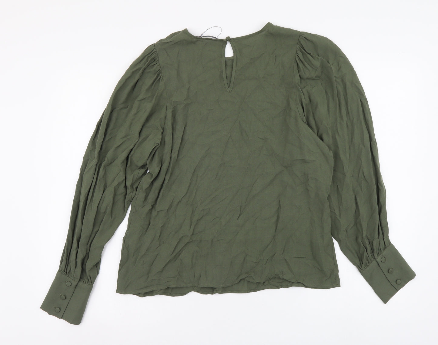 Marks and Spencer Womens Green Viscose Basic Blouse Size 12 Round Neck