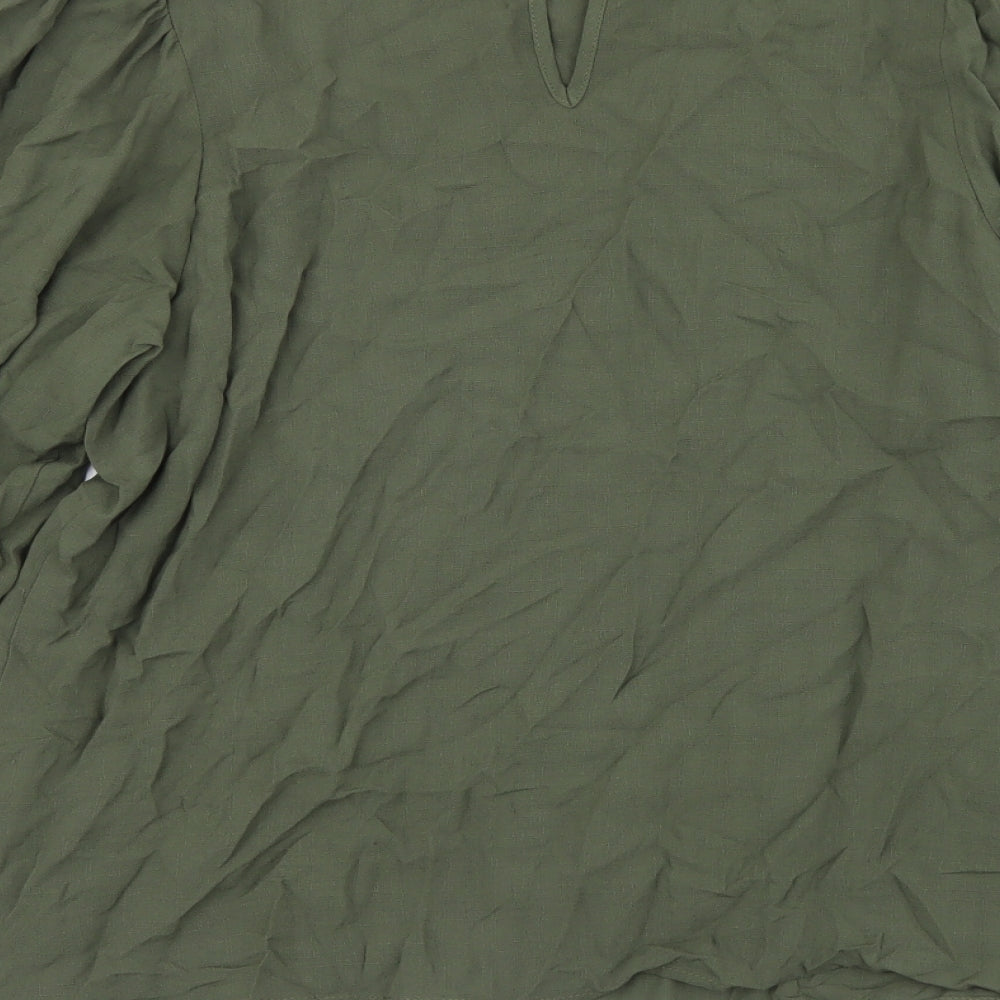 Marks and Spencer Womens Green Viscose Basic Blouse Size 12 Round Neck