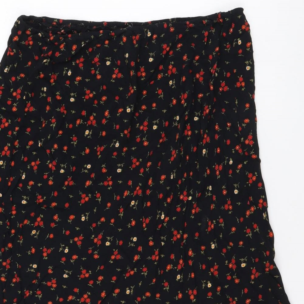 Atmosphere Womens Black Floral Polyester A-Line Skirt Size 14 Drawstring
