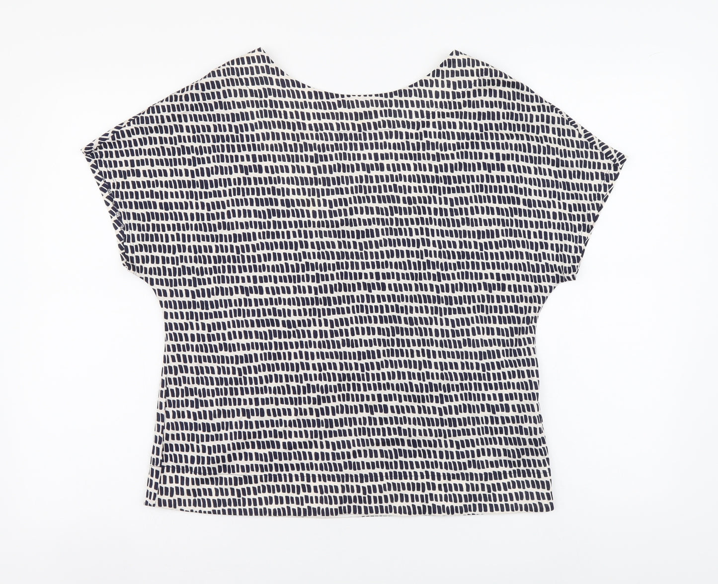 Jasper Conran Womens Blue Geometric Cotton Basic Blouse Size 10 Round Neck
