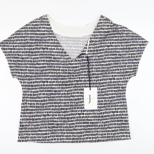 Jasper Conran Womens Blue Geometric Cotton Basic Blouse Size 10 Round Neck