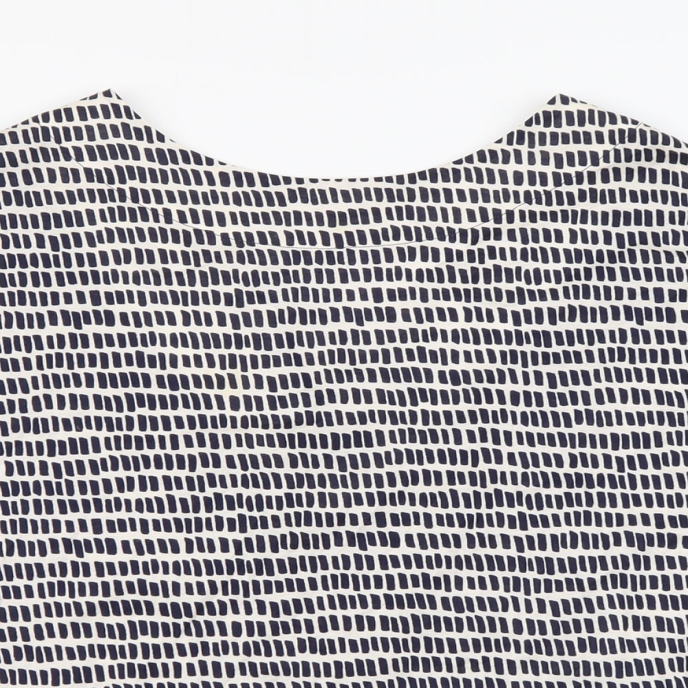 Jasper Conran Womens Blue Geometric Cotton Basic Blouse Size 10 Round Neck