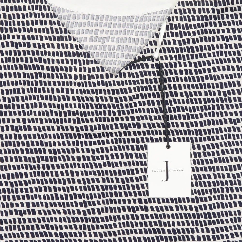 Jasper Conran Womens Blue Geometric Cotton Basic Blouse Size 10 Round Neck