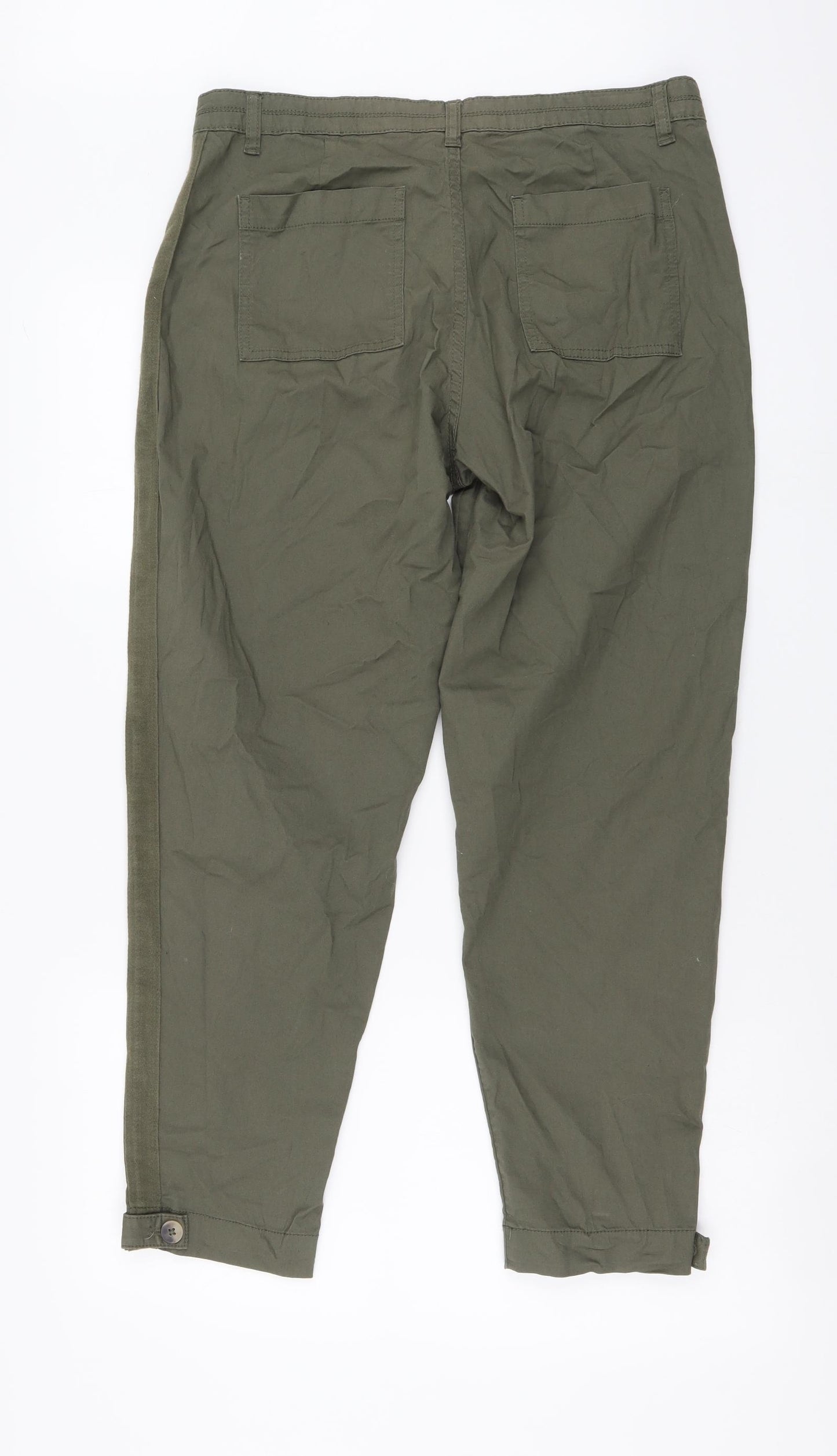 TU Womens Green Cotton Trousers Size 14 L27 in Regular Button