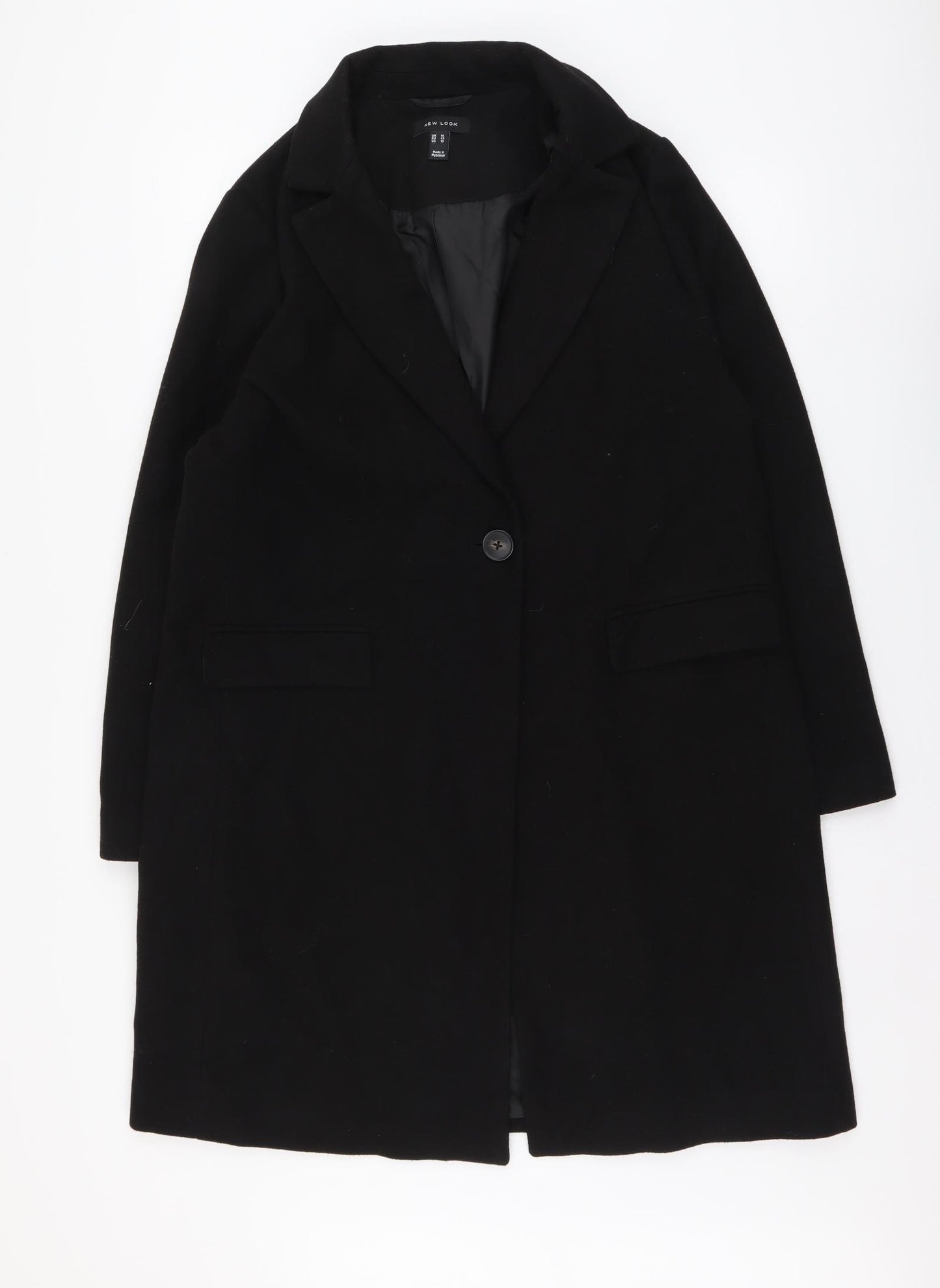 New Look Womens Black Overcoat Coat Size 14 Button