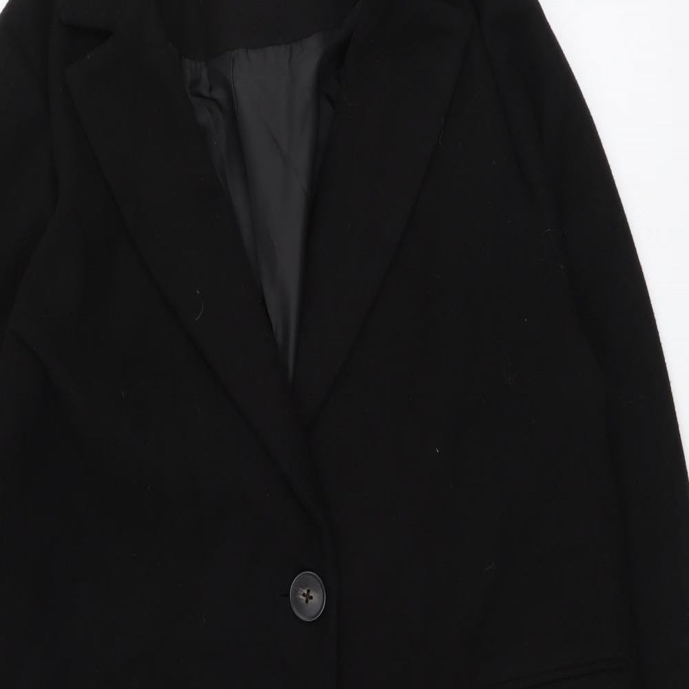 New Look Womens Black Overcoat Coat Size 14 Button