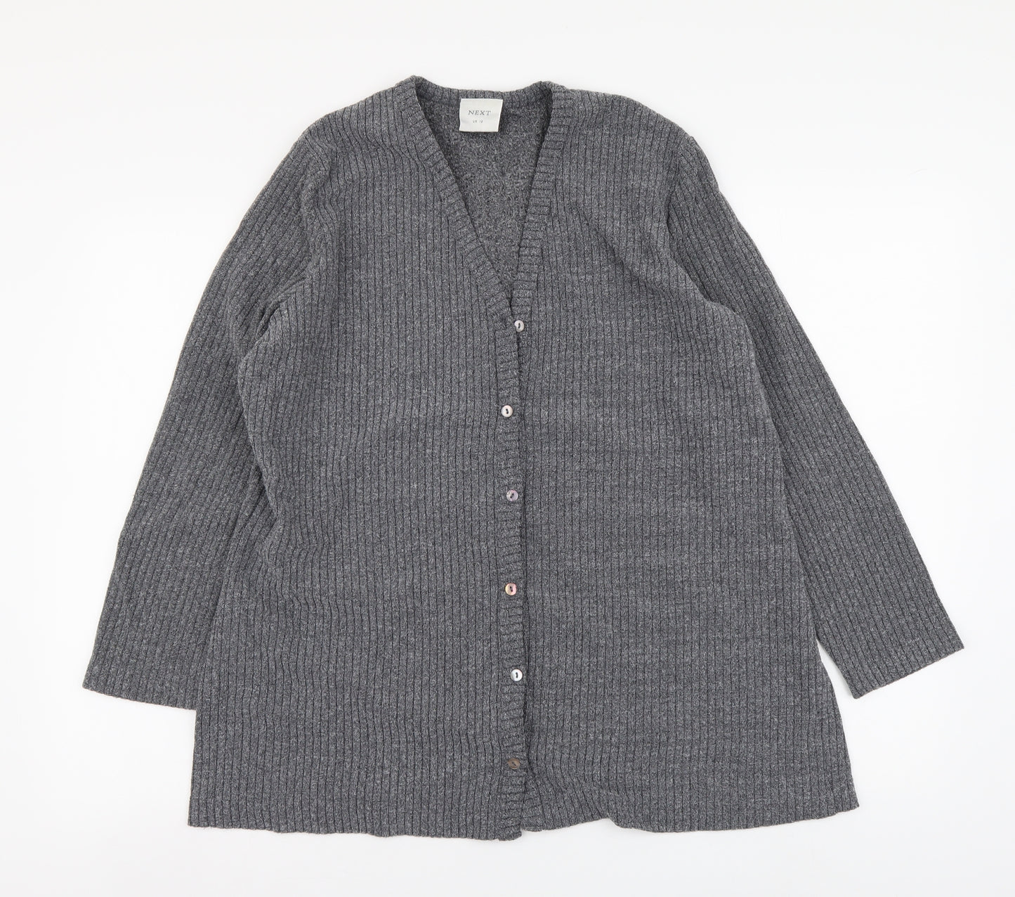 NEXT Womens Grey V-Neck Nylon Cardigan Jumper Size 12