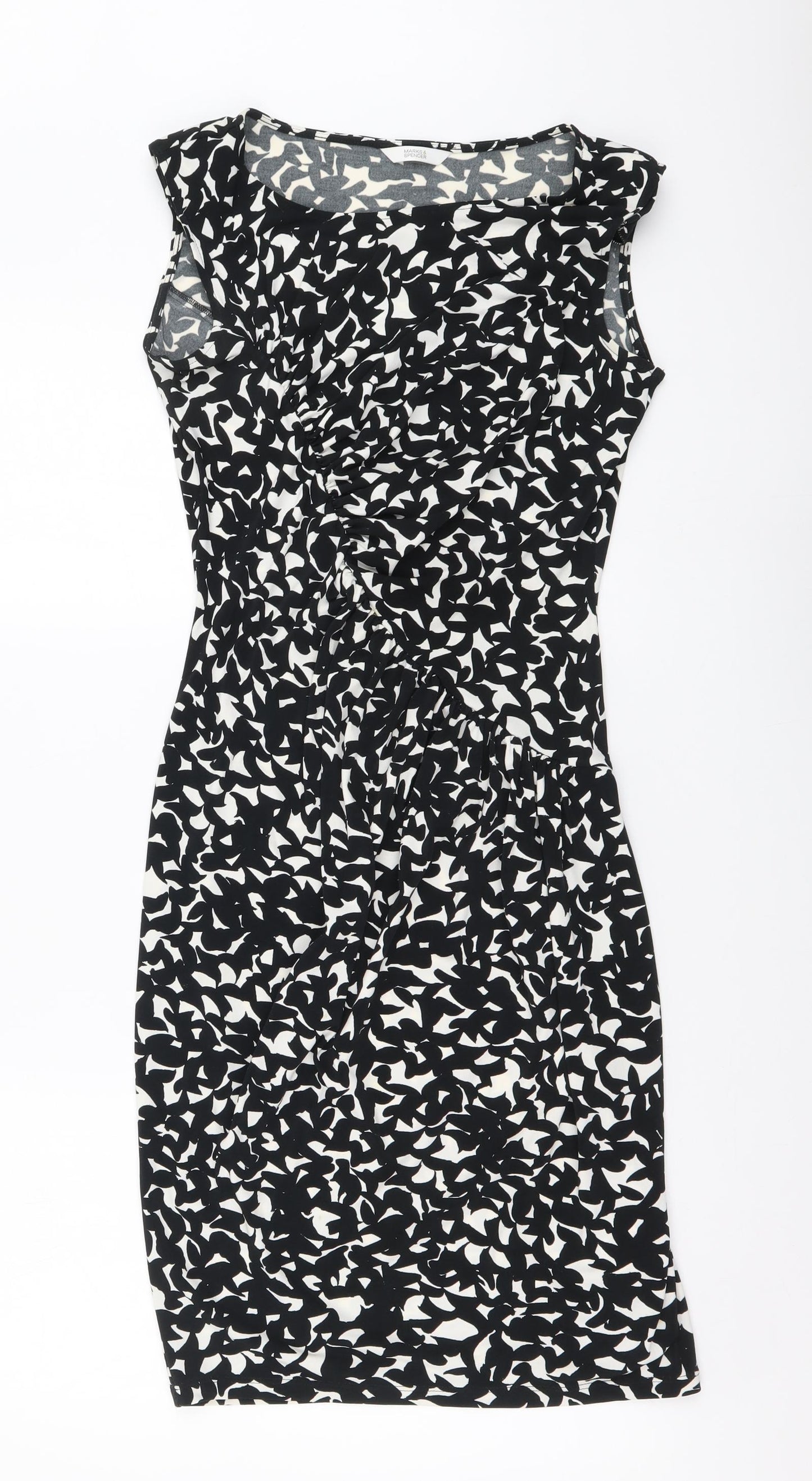 Marks and Spencer Womens Black Geometric Polyester Bodycon Size 10 Round Neck Pullover