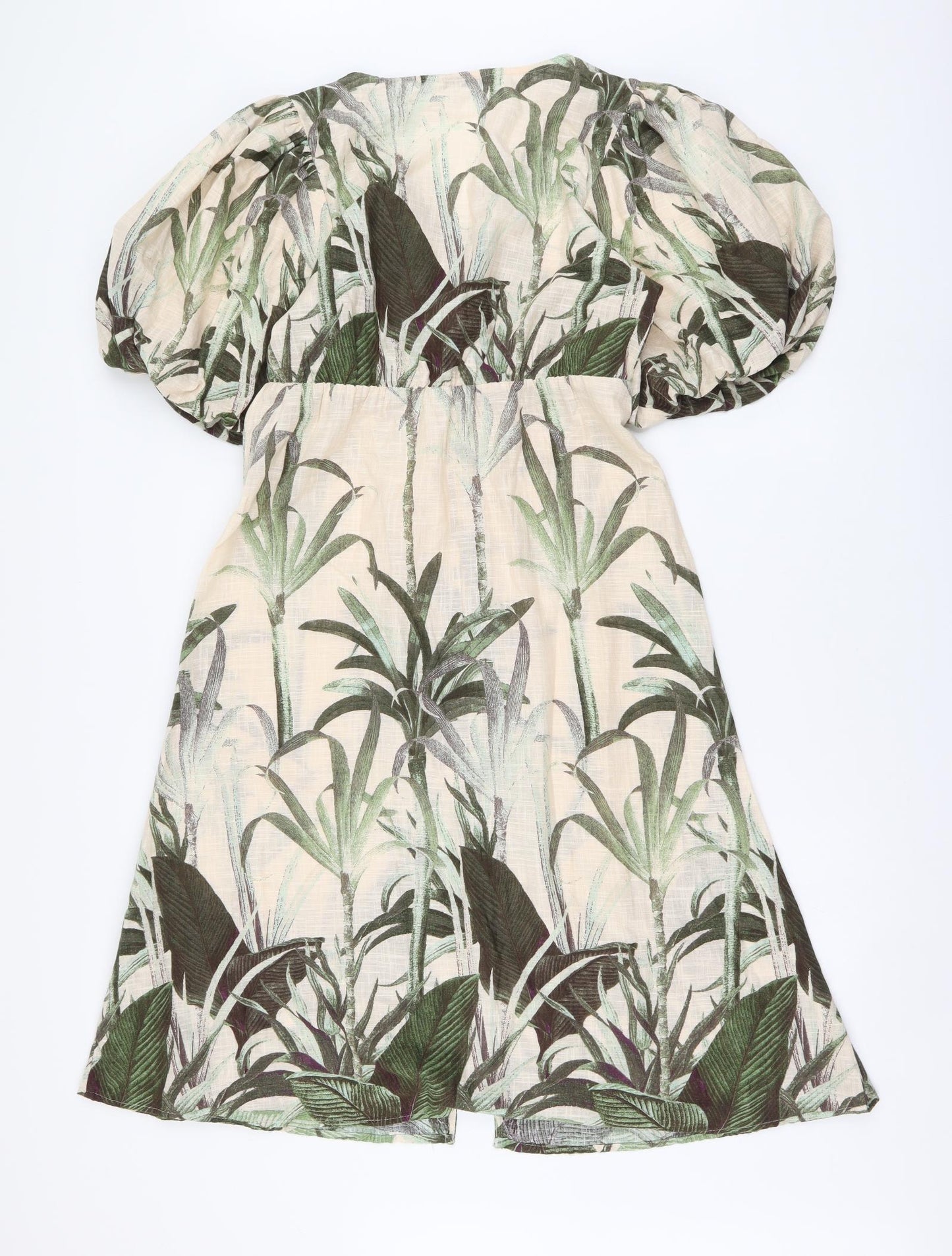 TU Womens Beige Geometric Cotton A-Line Size 10 V-Neck Button