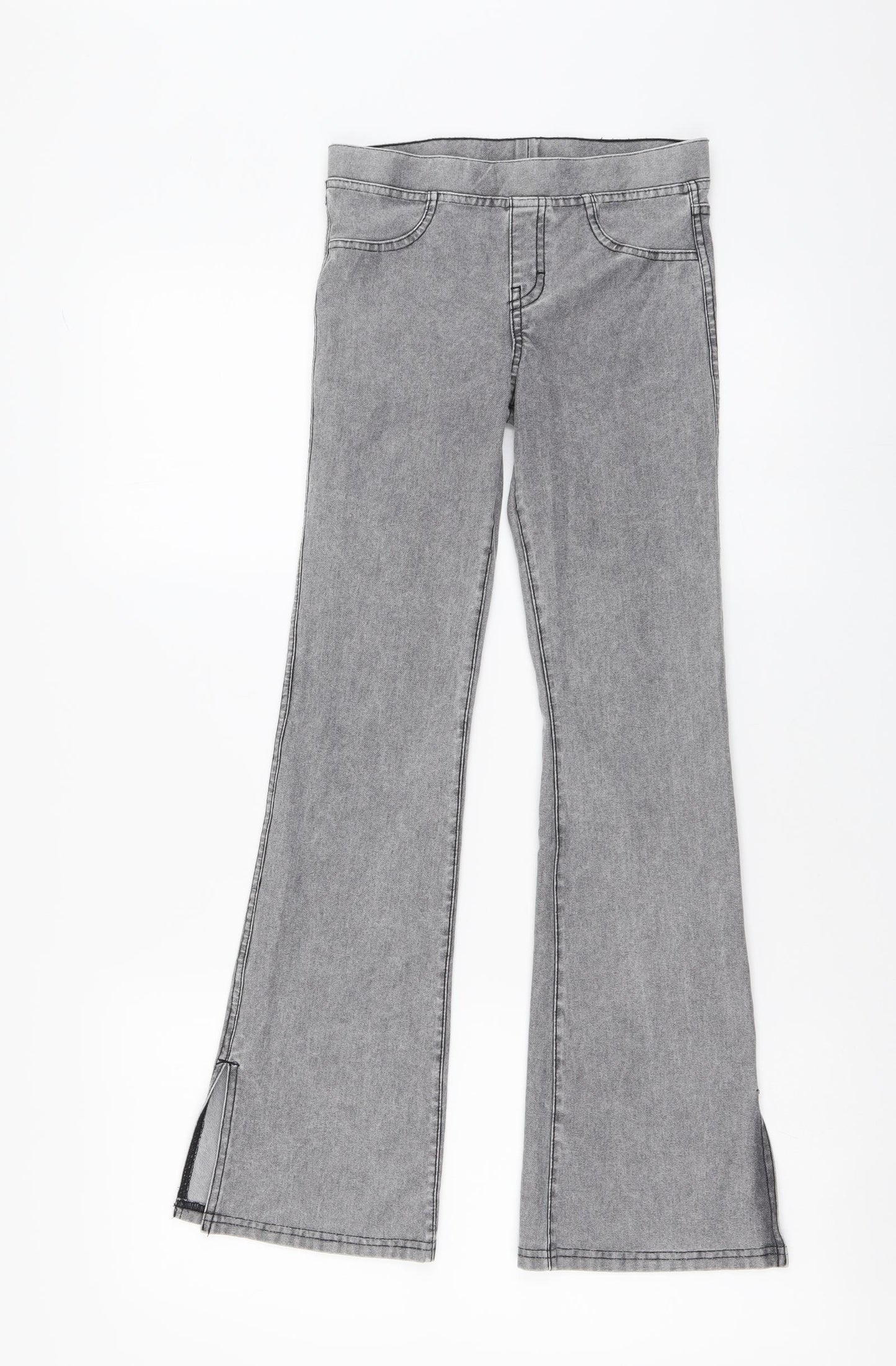 H&M Girls Grey Cotton Flared Jeans Size 11-12 Years Regular Drawstring
