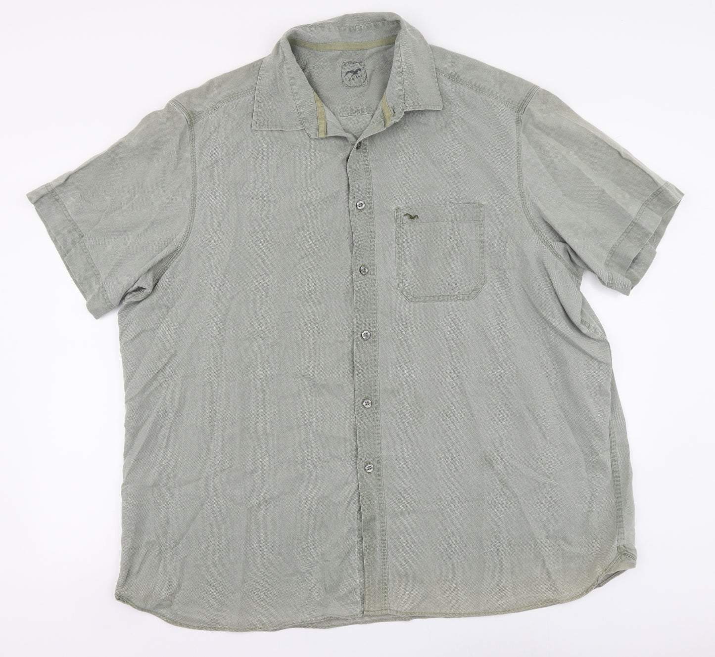 Marks and Spencer Mens Green Cotton Button-Up Size 2XL Collared Button