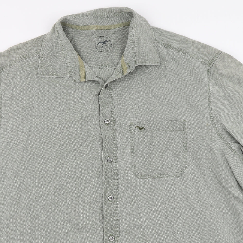Marks and Spencer Mens Green Cotton Button-Up Size 2XL Collared Button