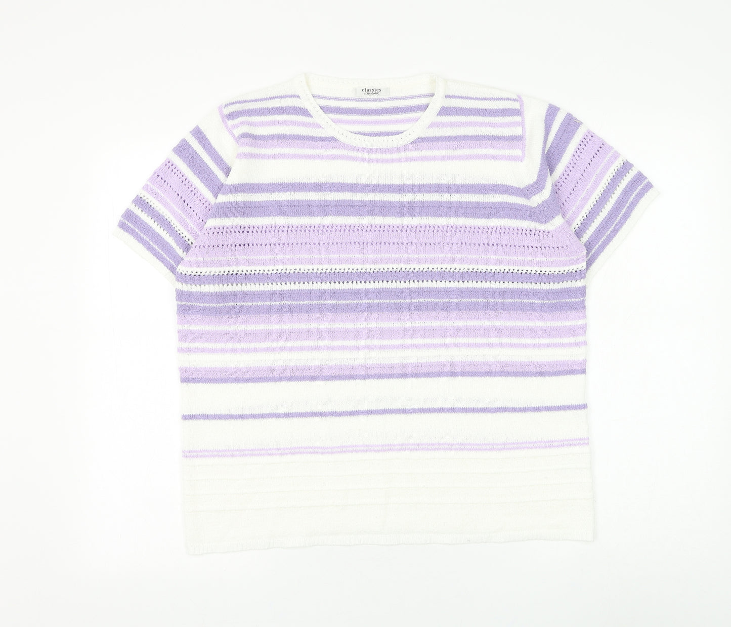 Berkertex Womens Purple Round Neck Striped Acrylic Pullover Jumper Size 14