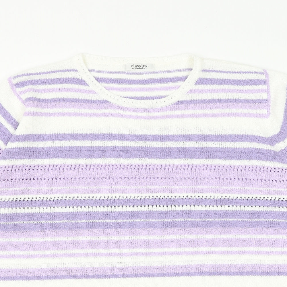 Berkertex Womens Purple Round Neck Striped Acrylic Pullover Jumper Size 14