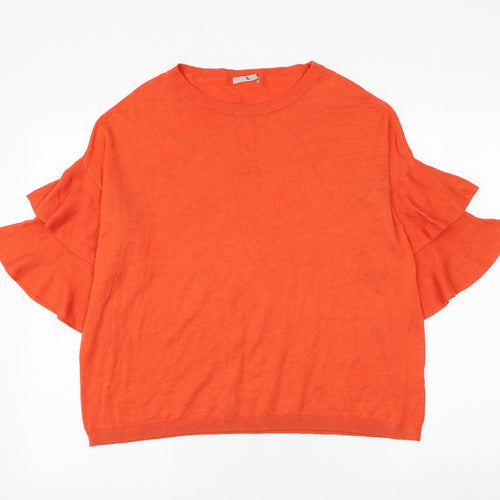 TU Womens Orange Round Neck Viscose Pullover Jumper Size 18