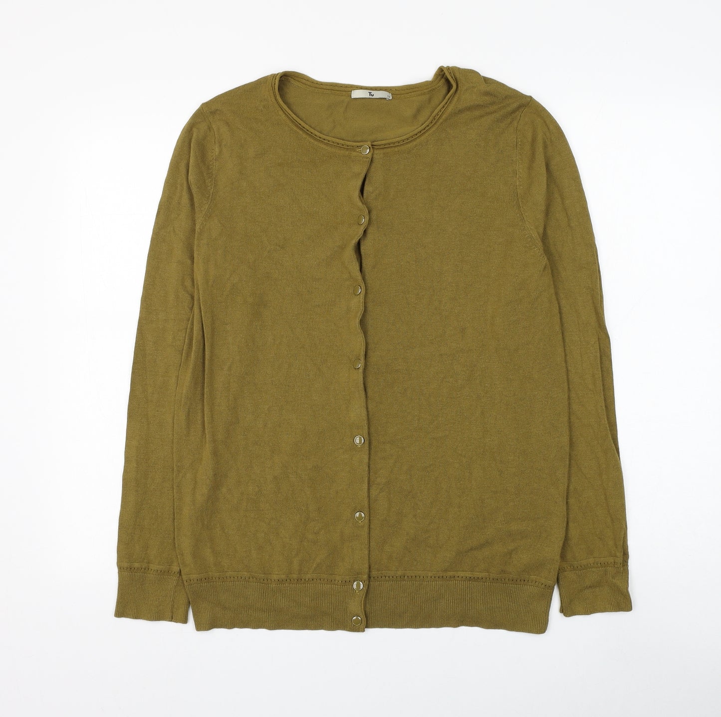 TU Womens Green Round Neck Viscose Cardigan Jumper Size 16