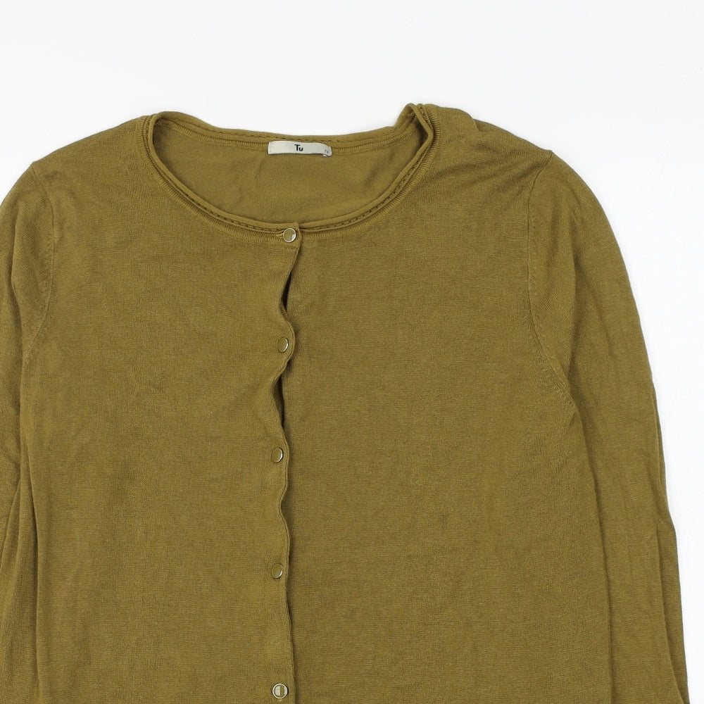 TU Womens Green Round Neck Viscose Cardigan Jumper Size 16
