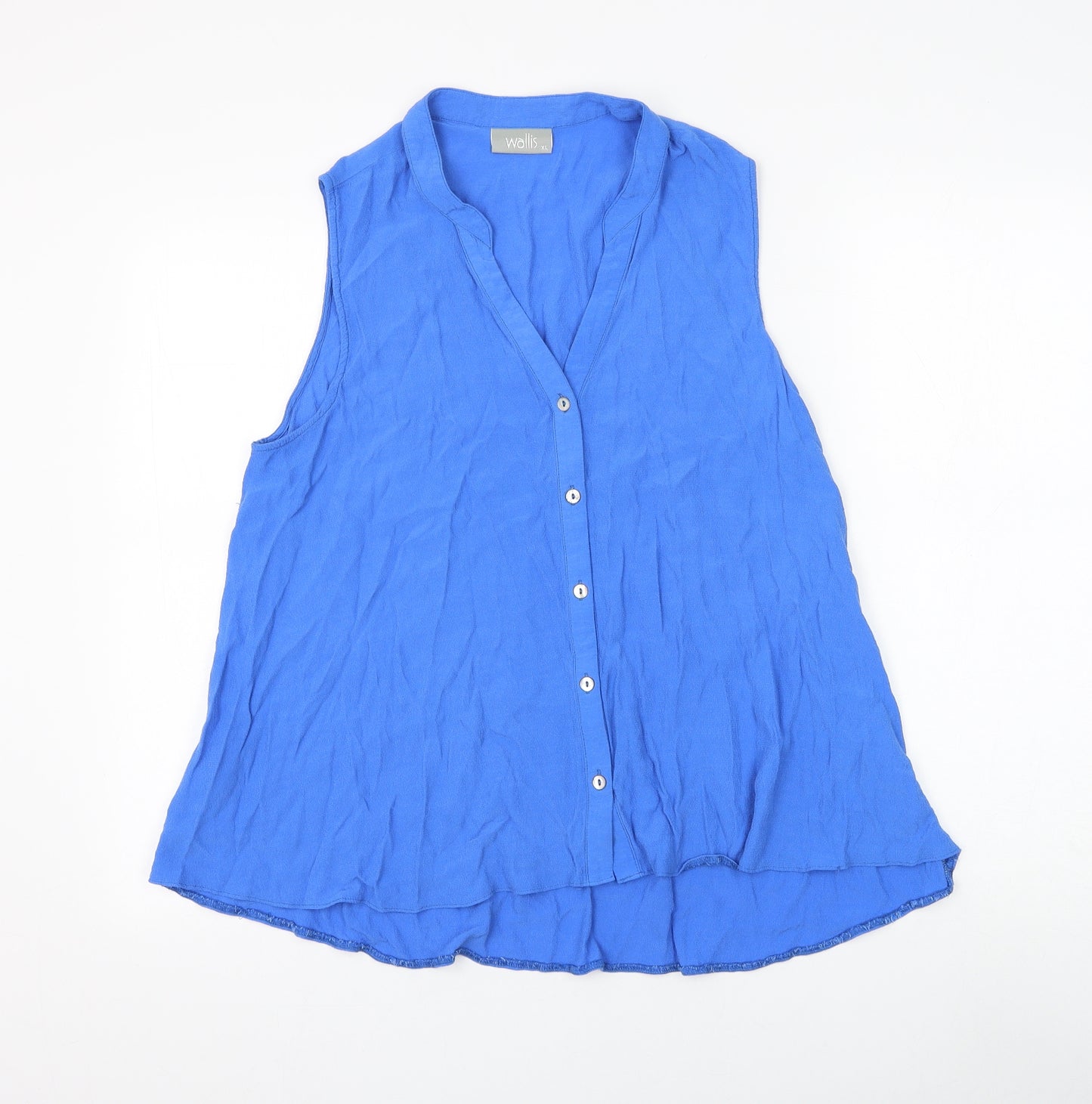Wallis Womens Blue Viscose Basic Button-Up Size XL V-Neck