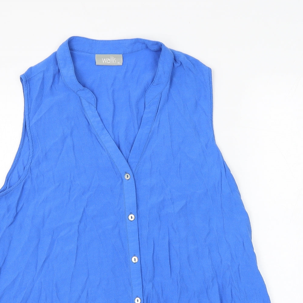 Wallis Womens Blue Viscose Basic Button-Up Size XL V-Neck