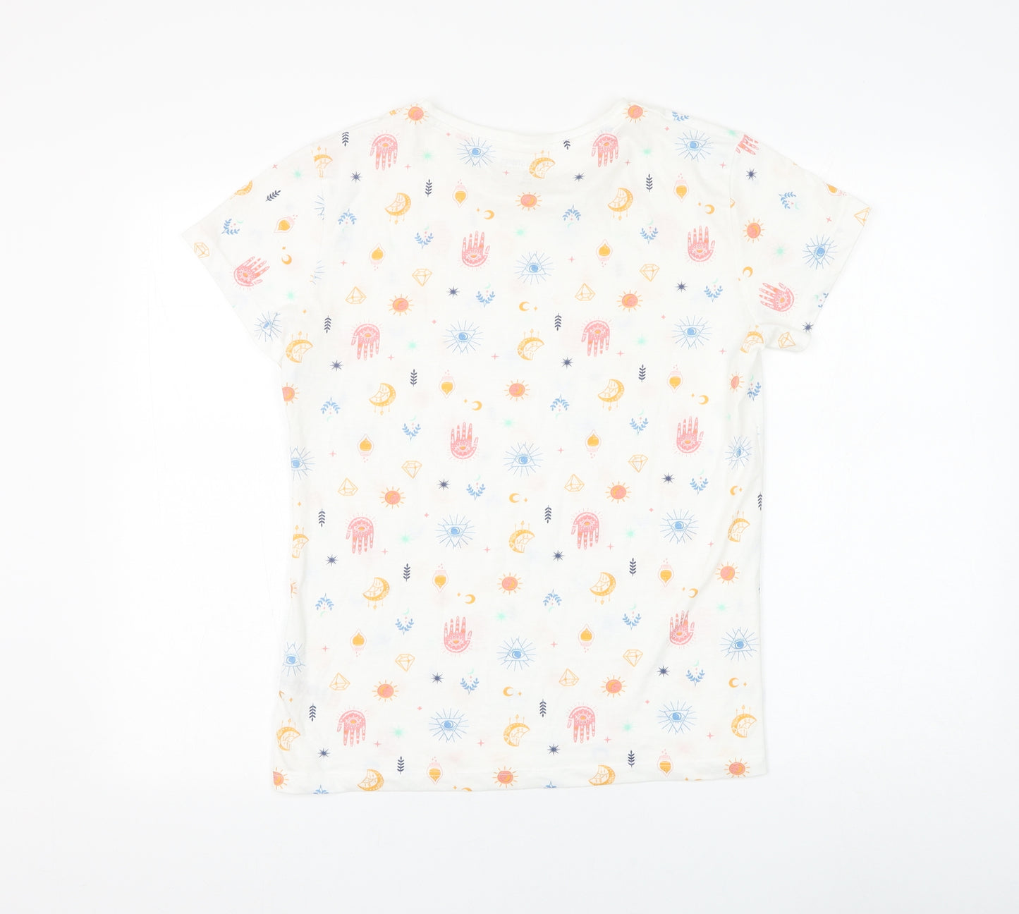 Dunnes Stores Womens White Geometric Polyester Basic T-Shirt Size 8 Round Neck