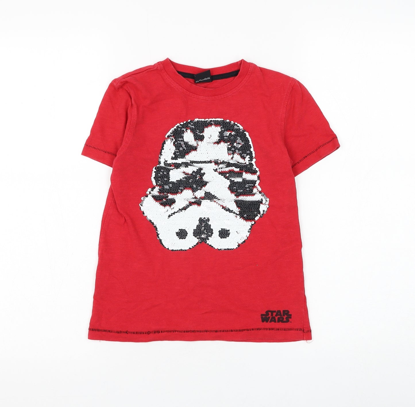 George Boys Red Cotton Basic T-Shirt Size 7-8 Years Round Neck Pullover - Star Wars