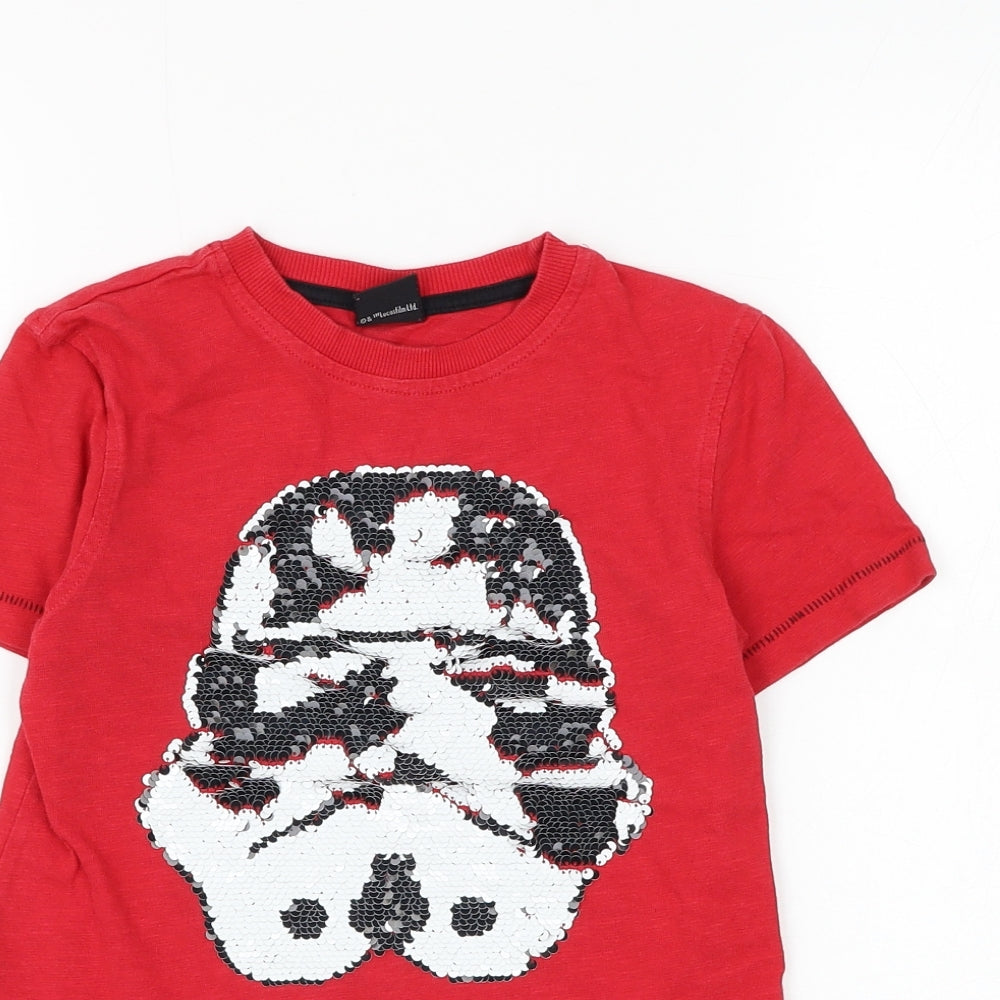 George Boys Red Cotton Basic T-Shirt Size 7-8 Years Round Neck Pullover - Star Wars