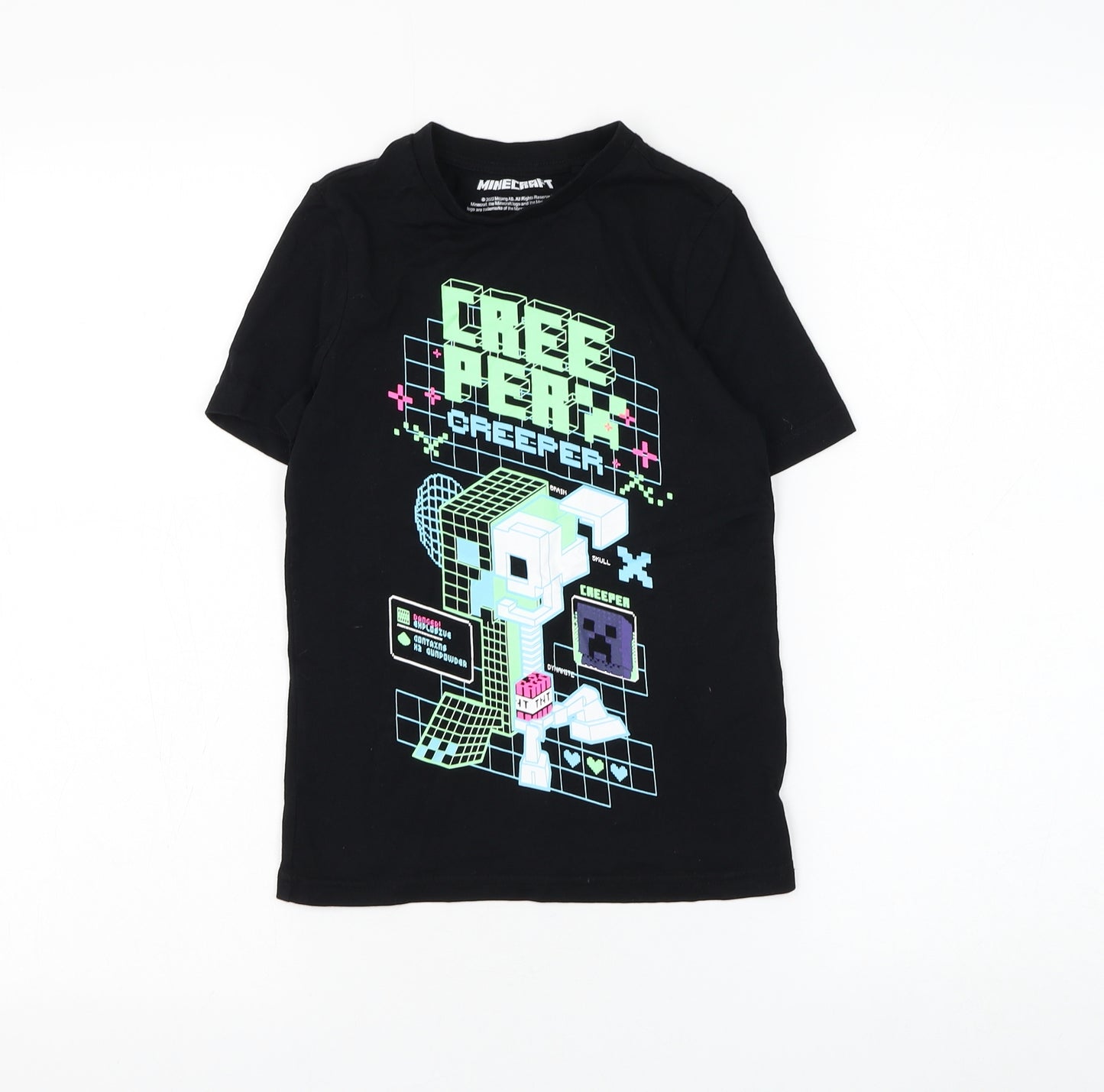 F&F Boys Black Cotton Basic T-Shirt Size 6-7 Years Round Neck Pullover - Minecraft