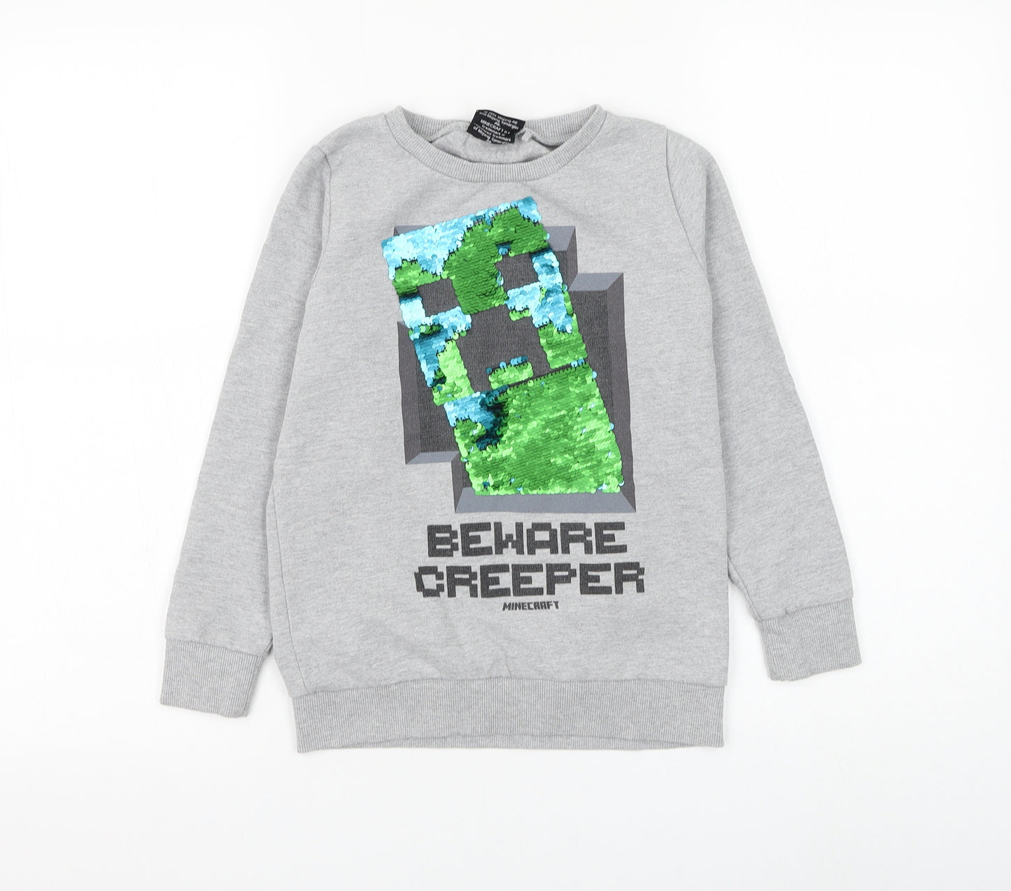 NEXT Boys Grey Cotton Pullover Sweatshirt Size 8 Years Pullover - Minecraft