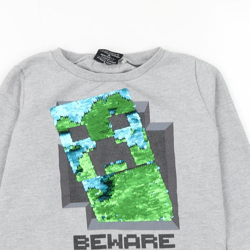 NEXT Boys Grey Cotton Pullover Sweatshirt Size 8 Years Pullover - Minecraft