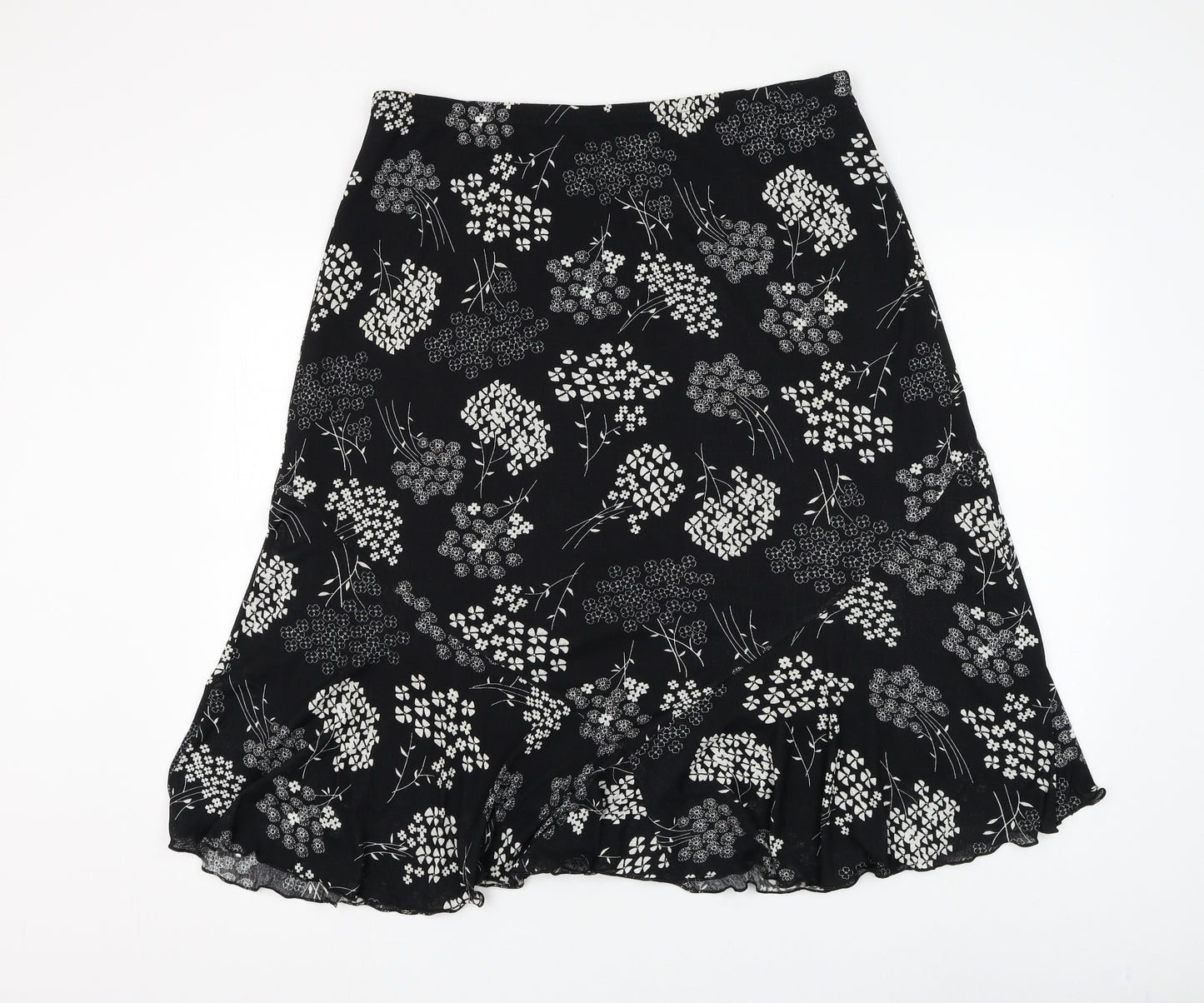Bonmarché Womens Black Floral Polyester Flare Skirt Size 18