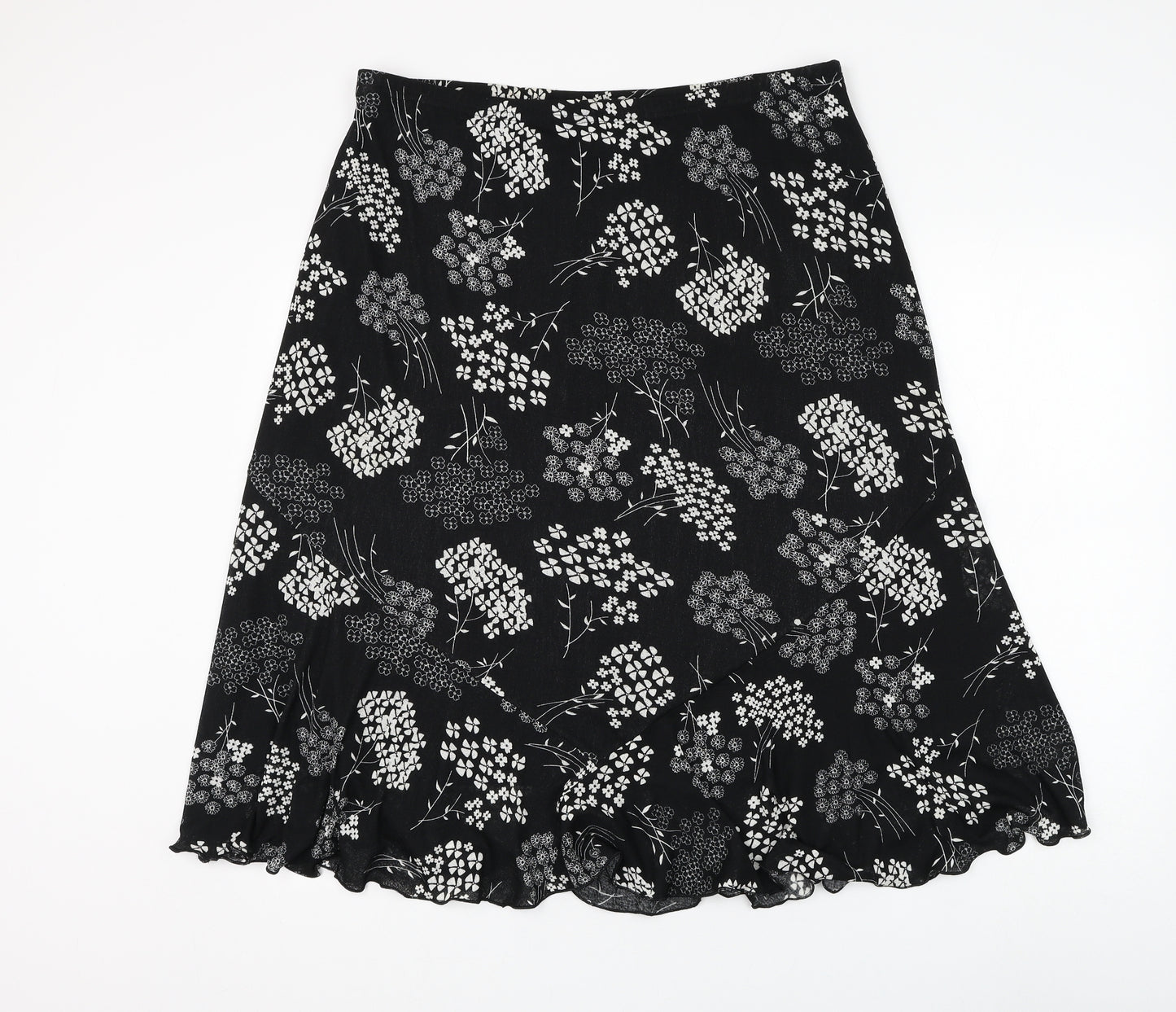 Bonmarché Womens Black Floral Polyester Flare Skirt Size 18