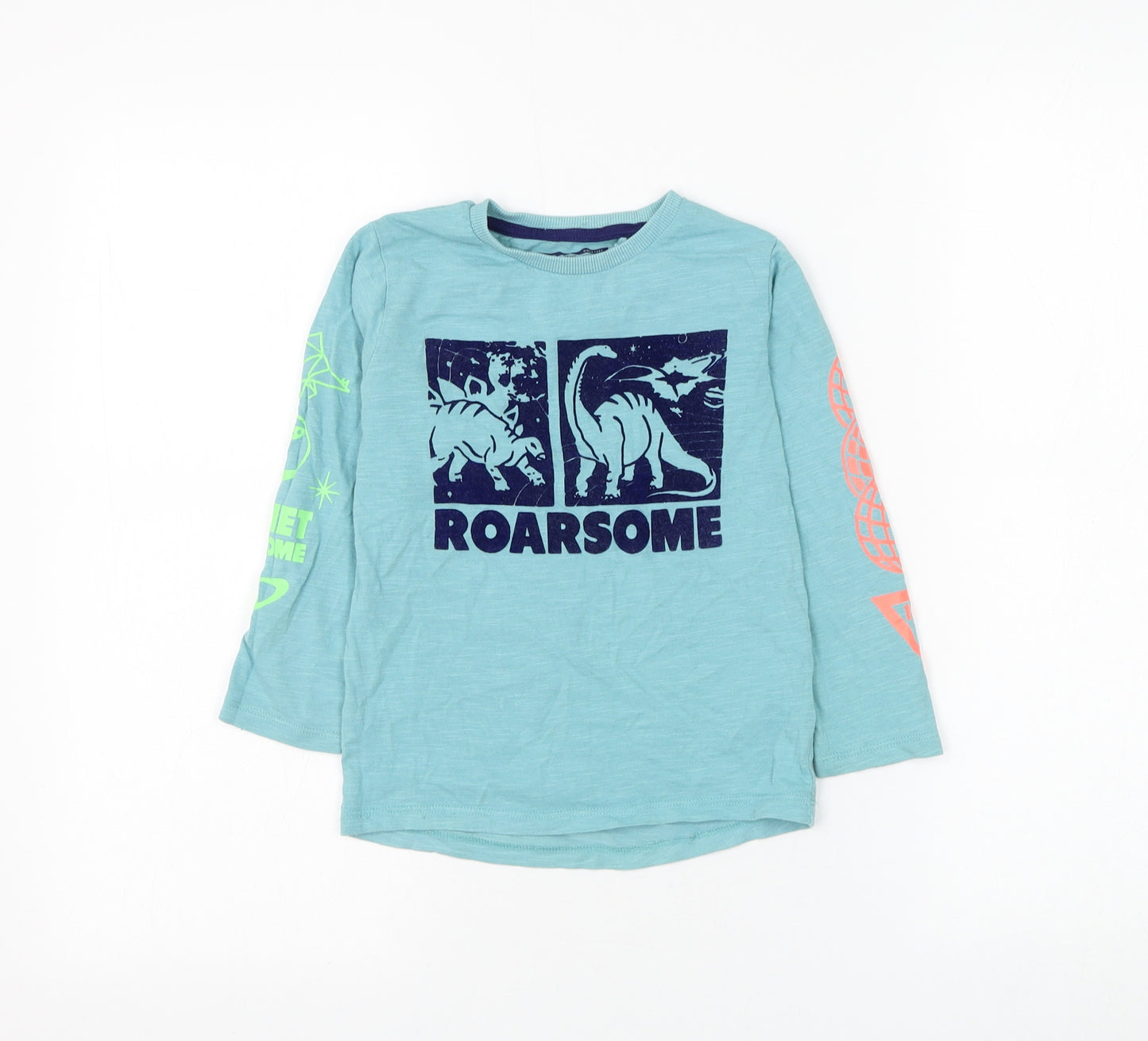 NEXT Boys Blue Cotton Basic T-Shirt Size 3-4 Years Round Neck Pullover - Roarsome Dinosaur