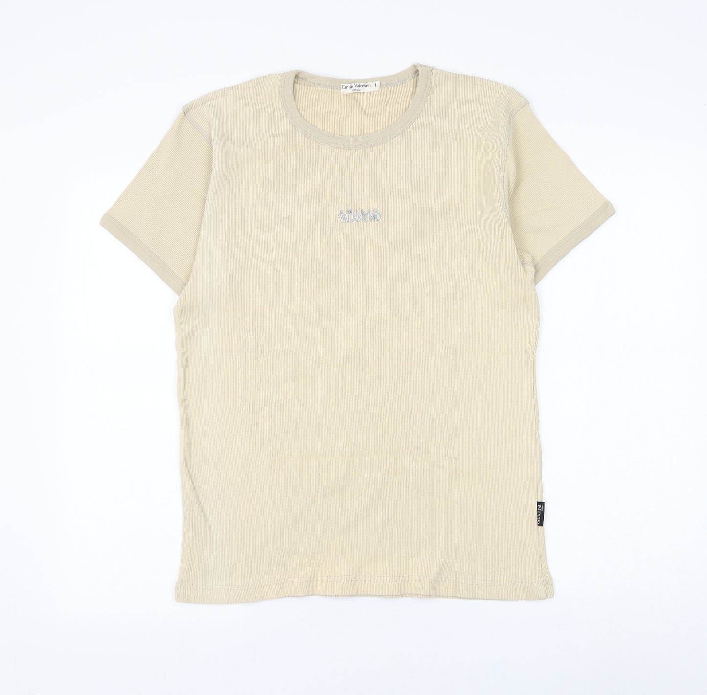 Emilio Valentino Mens Beige Cotton T-Shirt Size L Round Neck
