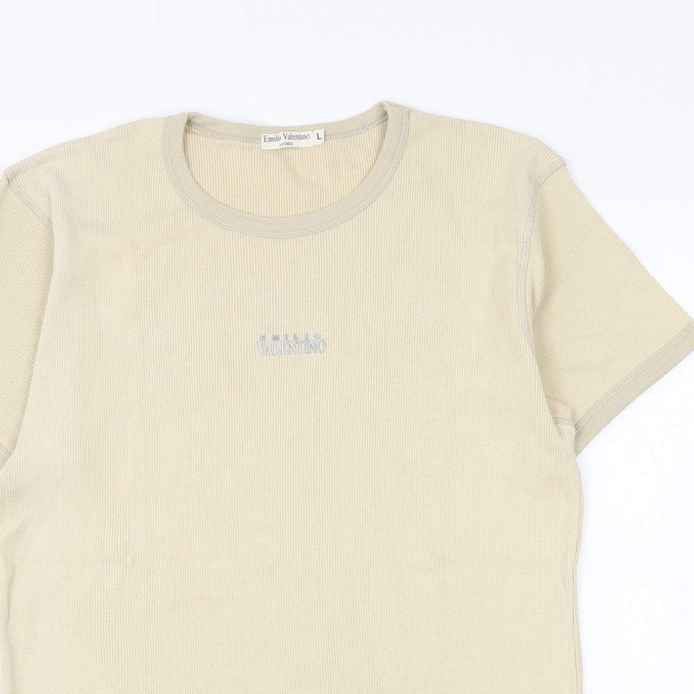 Emilio Valentino Mens Beige Cotton T-Shirt Size L Round Neck