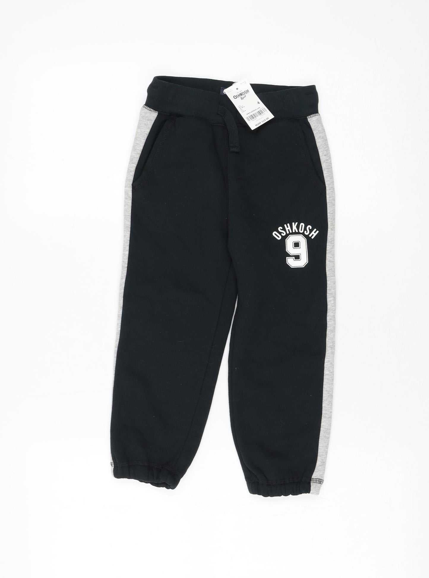 OshKosh B’gosh Boys Black Cotton Jogger Trousers Size 4 Years Regular Drawstring
