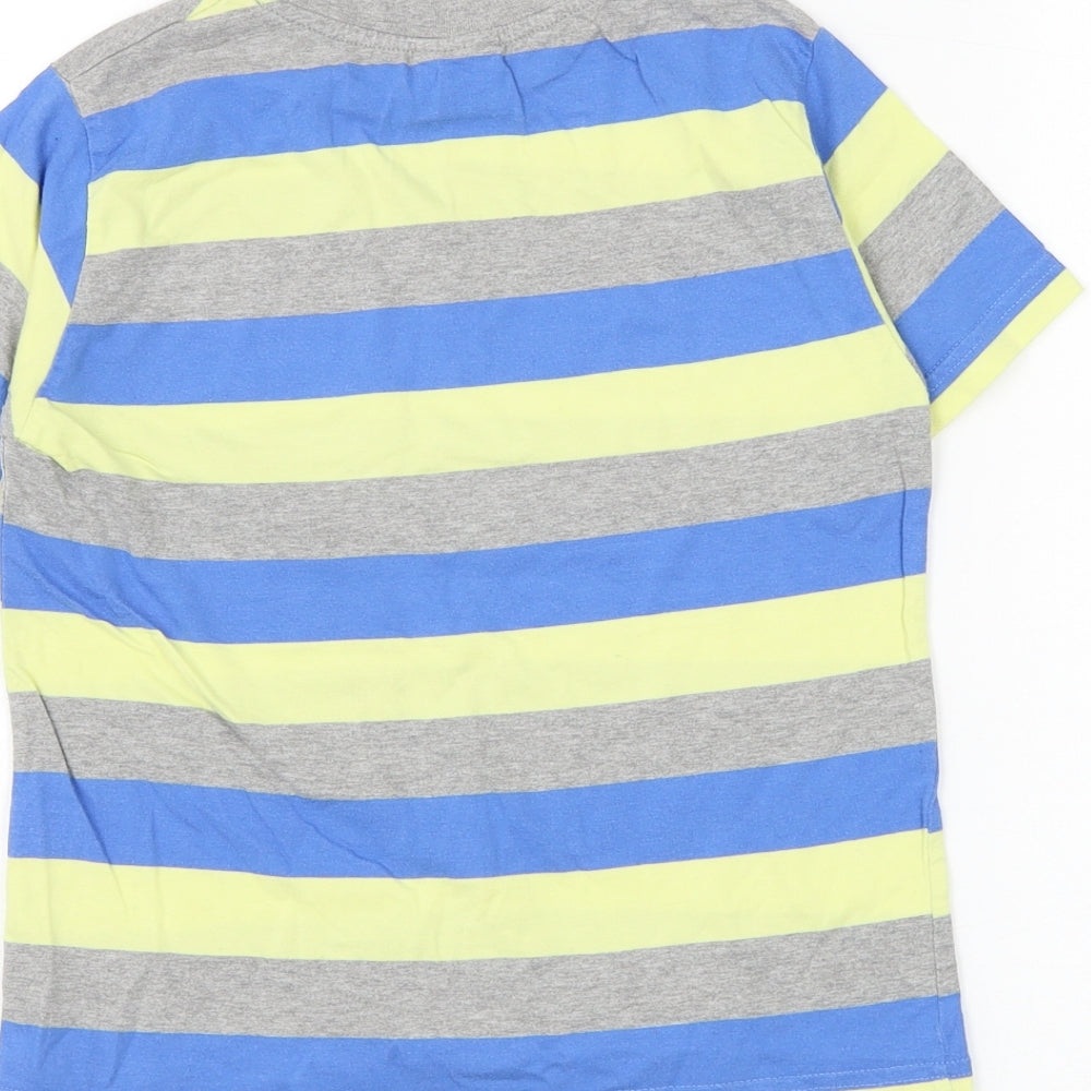 NEXT Boys Multicoloured Striped Cotton Basic T-Shirt Size 7 Years Round Neck Pullover - Monster Tunes Monkey