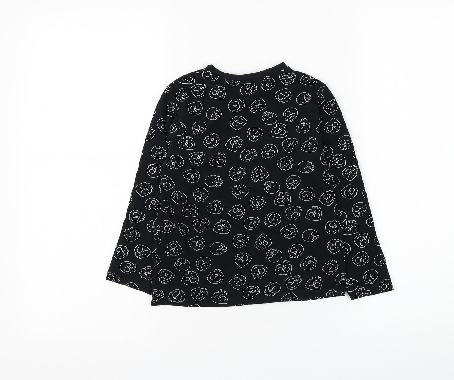 PEP&CO Boys Black Geometric Cotton Basic T-Shirt Size 5-6 Years Round Neck Pullover - Skull